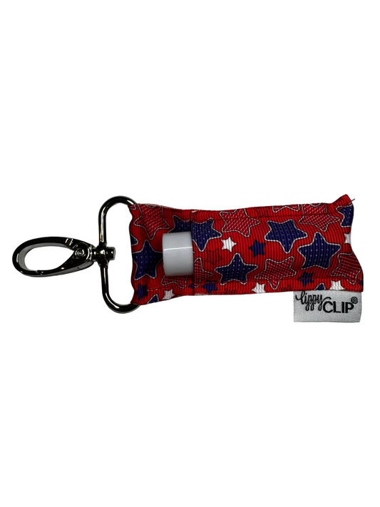 Patriotic Stars on Red LippyClip® Lip Balm Holder