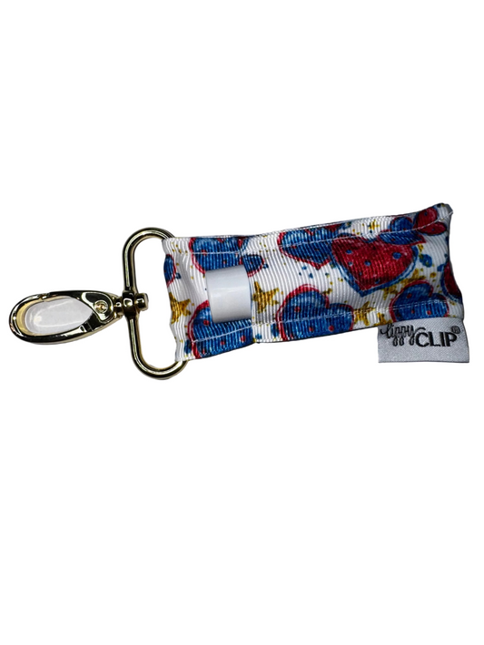 Patriotic Puffy Hearts LippyClip® Lip Balm Holder