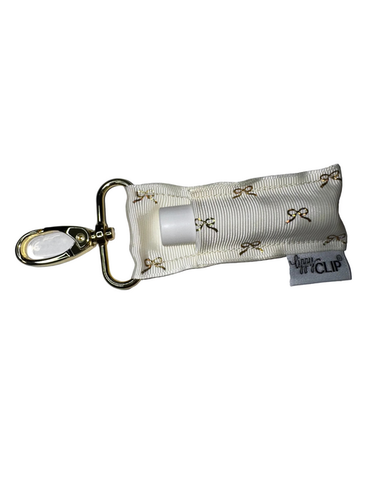 Gold Bows on Ivory LippyClip® Lip Balm Holder