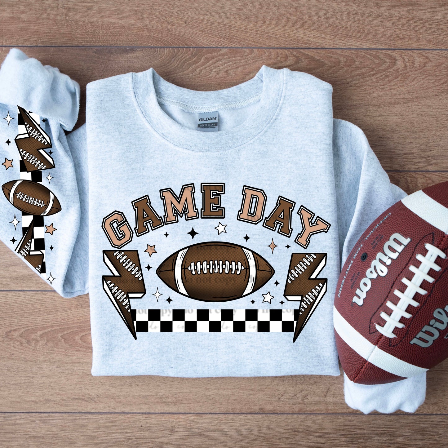 GAME DAY- FRONT & DOUBLE SLEEVE DESIGN CREWNECK SWEATSHIRT