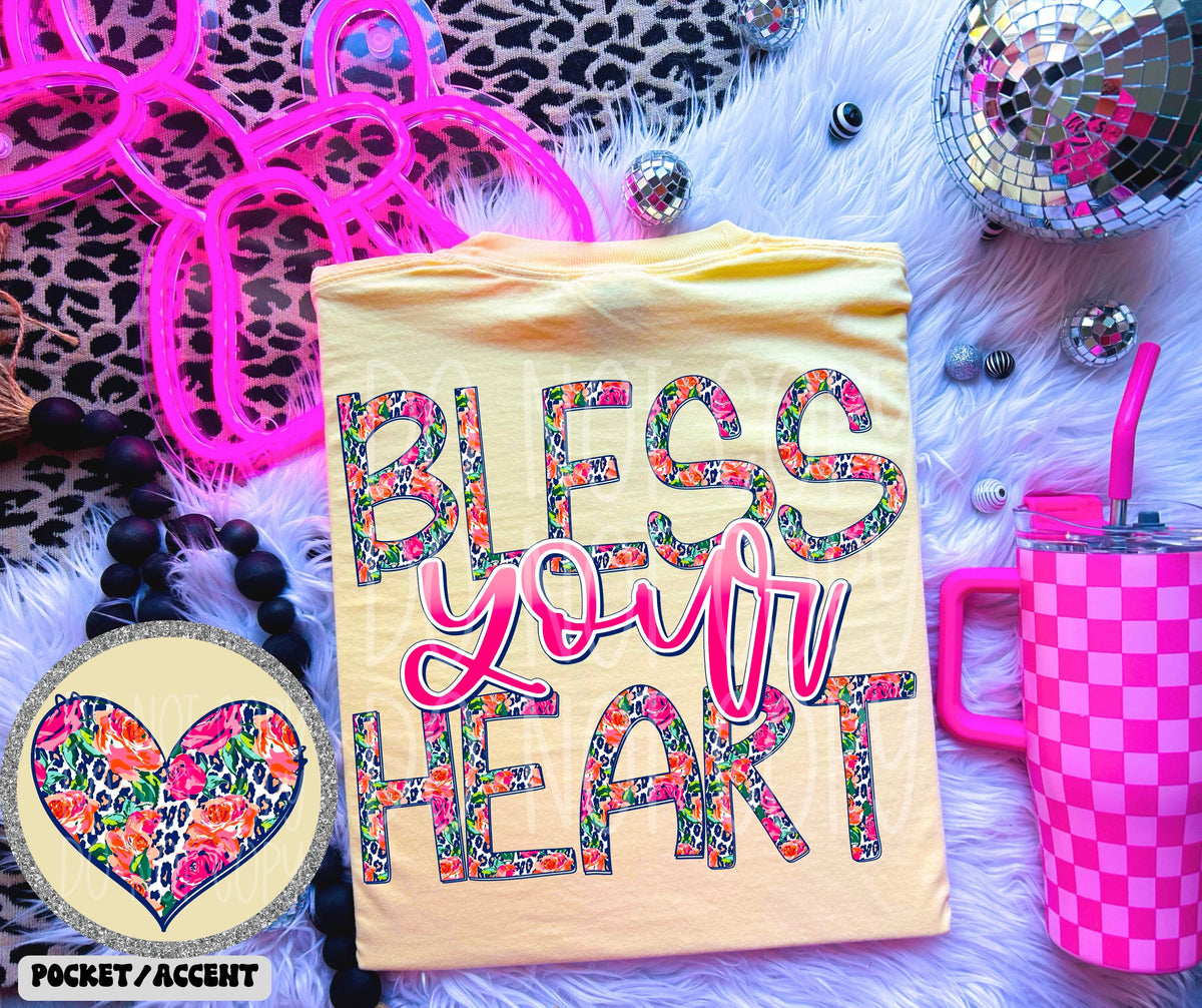BLESS YOUR HEART- POCKET PRINT DOUBLE SIDED TEE