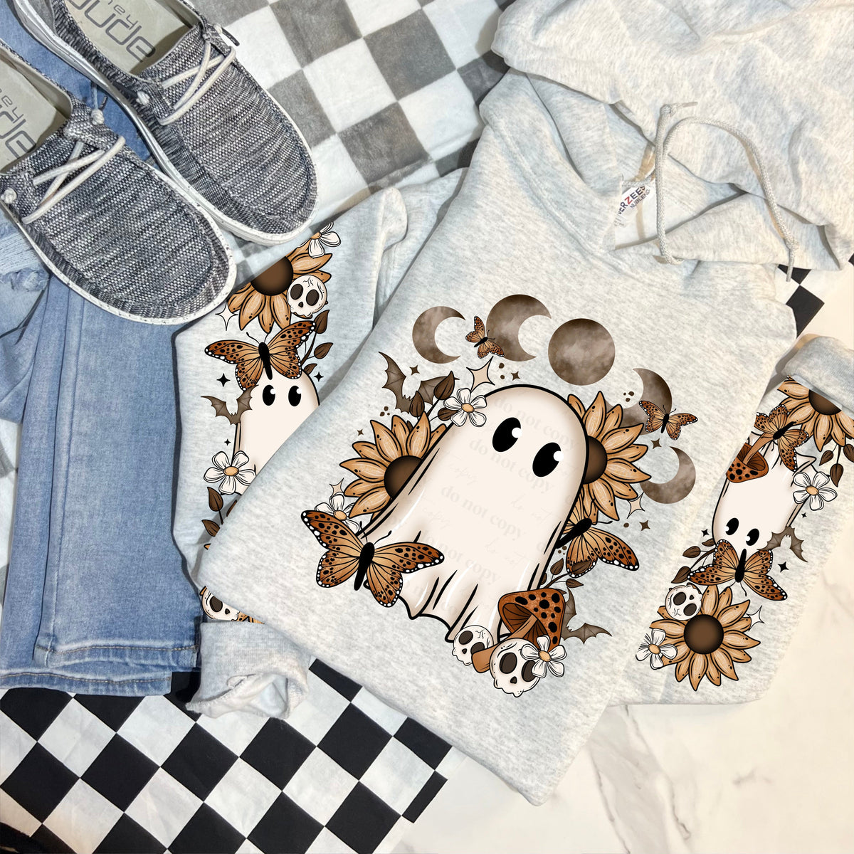 MOON BUTTERFLY GHOST- FRONT & DOUBLE SLEEVE DESIGN HOODIE