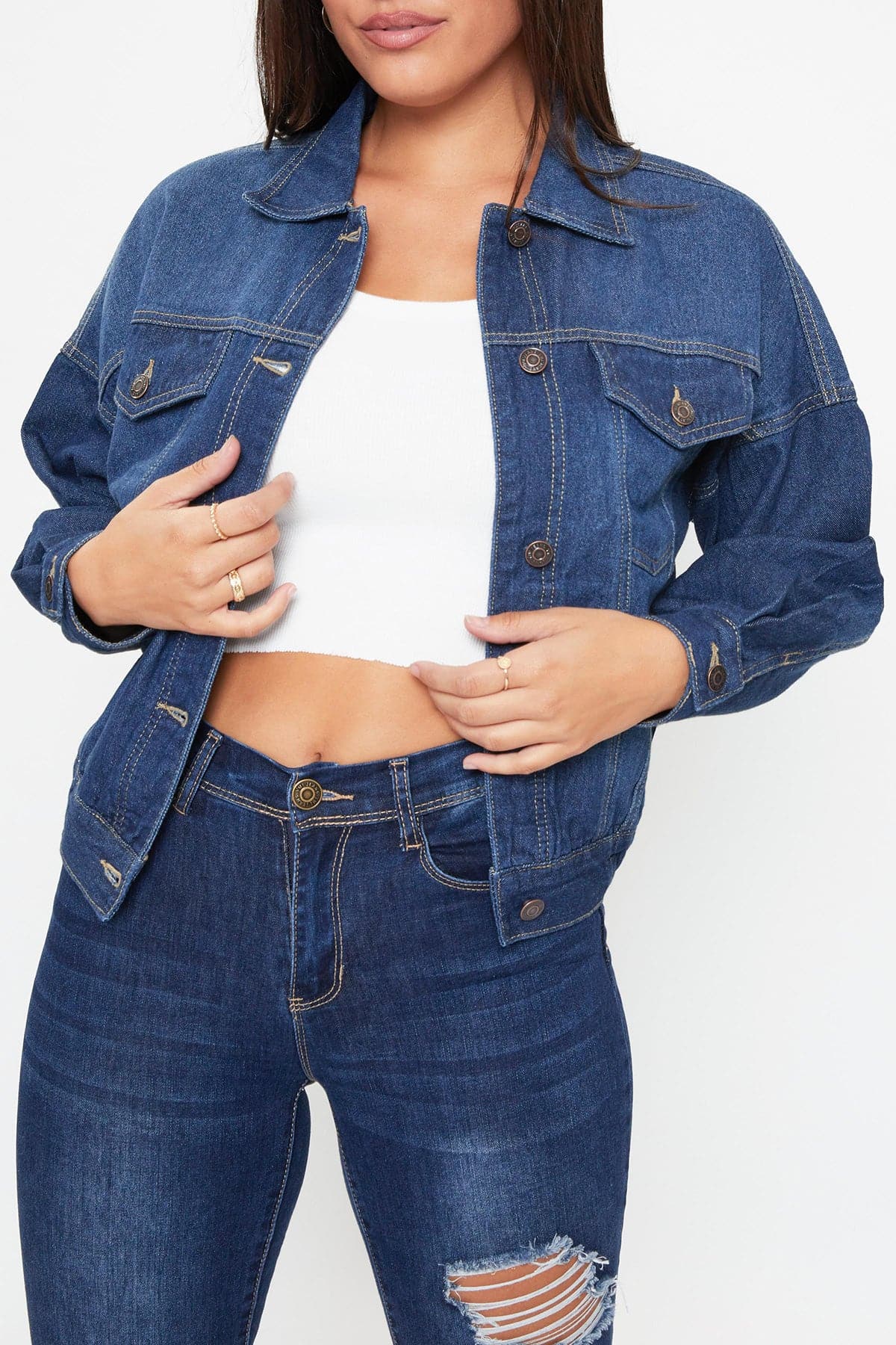 Women's 80's Style Denim With Elastic Hem Jacket