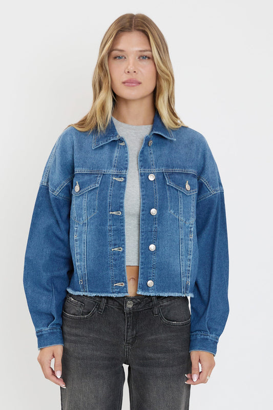 Women's Denim Jacket With Raw Hem