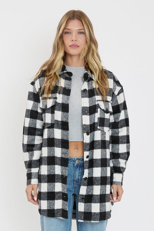Women's Long Sleeve Plaid Oversized Shacket