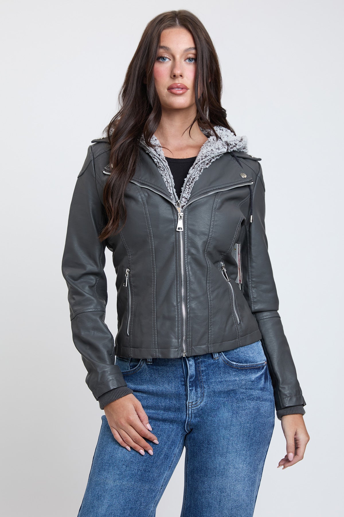 Women's Motto Pleather Jacket with Fur Lining
