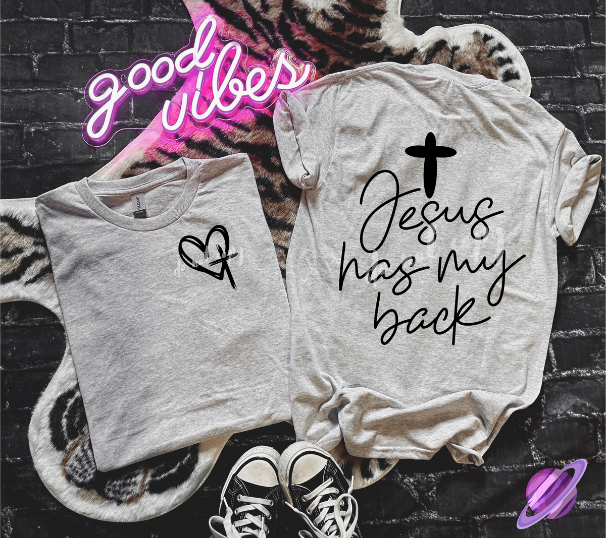 JESUS HAS MY BACK DOUBLE SIDED TEE