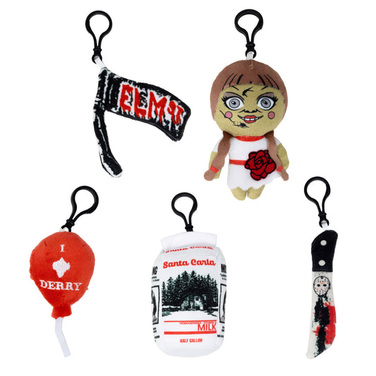 Warner Bros. Horror Movies Mystery Backpack Keychain Charm Blind Box Series, Nightmare on Elm St. Street Sign, Jason's Knife, Pennywise's Balloon, Annabelle, or a Lost Boys Milk Carton