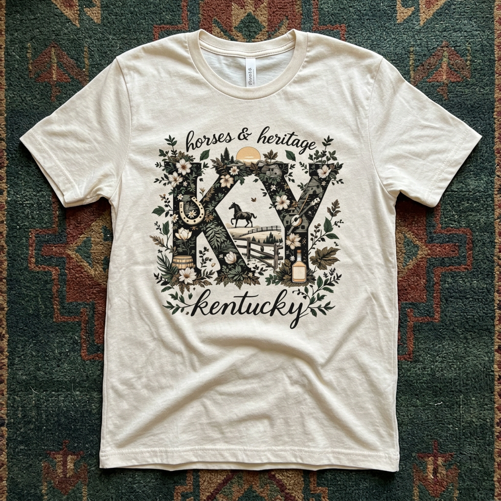 Kentucky Horses & Heritage Floral Adult Graphic Tee