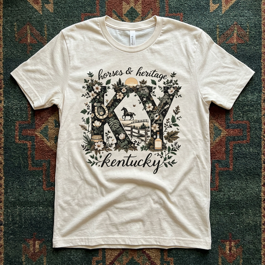 Kentucky Horses & Heritage Floral Adult Graphic Tee