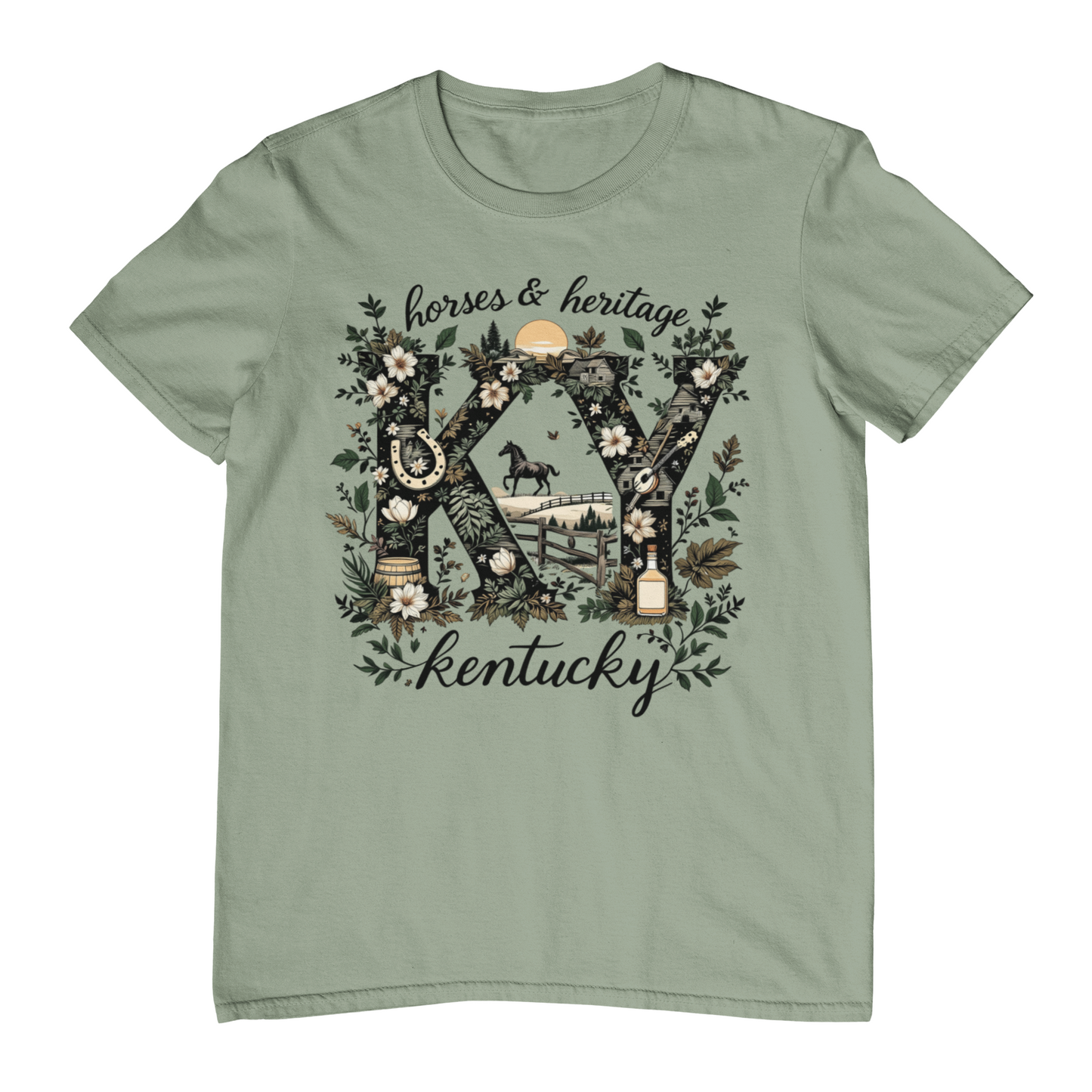 Kentucky Horses & Heritage Floral Adult Graphic Tee