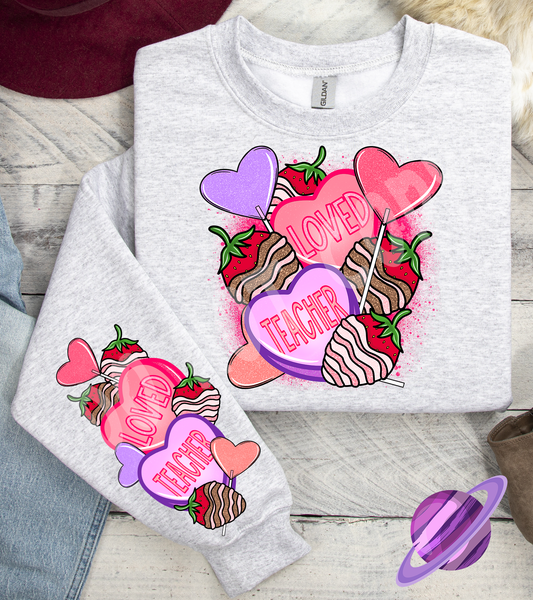 LOVED TEACHER PINK CREWNECK SWEATSHIRT W/ SLEEVE