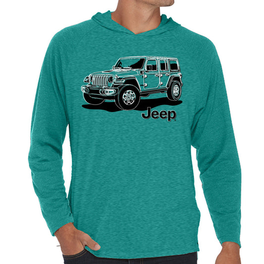 Mens Jeep® Wrangler Line Art Long Sleeve Hooded T-Shirt - Bikini