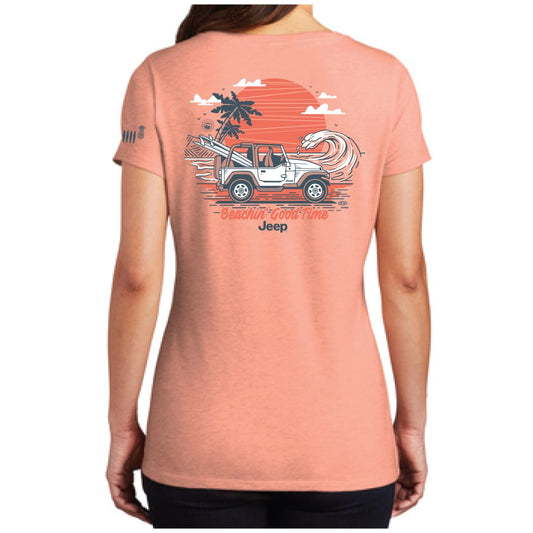 Ladies Jeep® Beachin' Good Time V-neck - Heather Peach - FINAL SALE