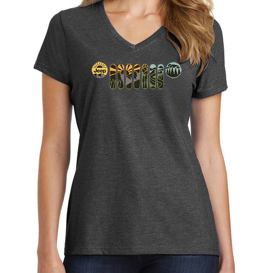 Ladies Jeep® Atomic Grille V-neck - Heather Black
