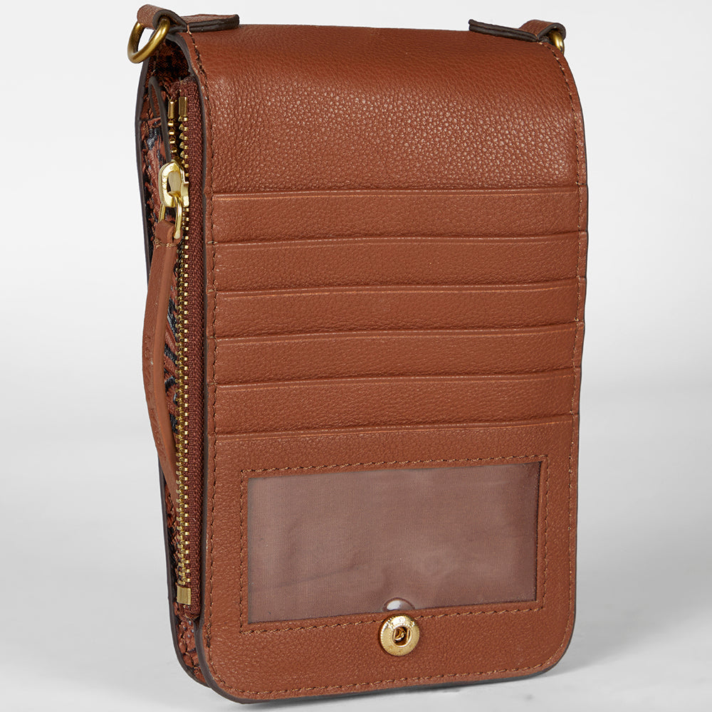 Loyal West SHELL PHONE BAG  IN HAND FINISHED EMBOSSED LEATHER - BROWN