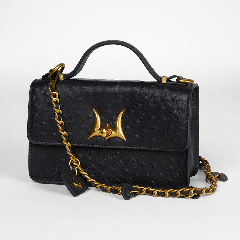 Loyal West HEART CHARM CHAIN IN BLACK CALF LEATHER (2 In 1 Crossbody Chain)