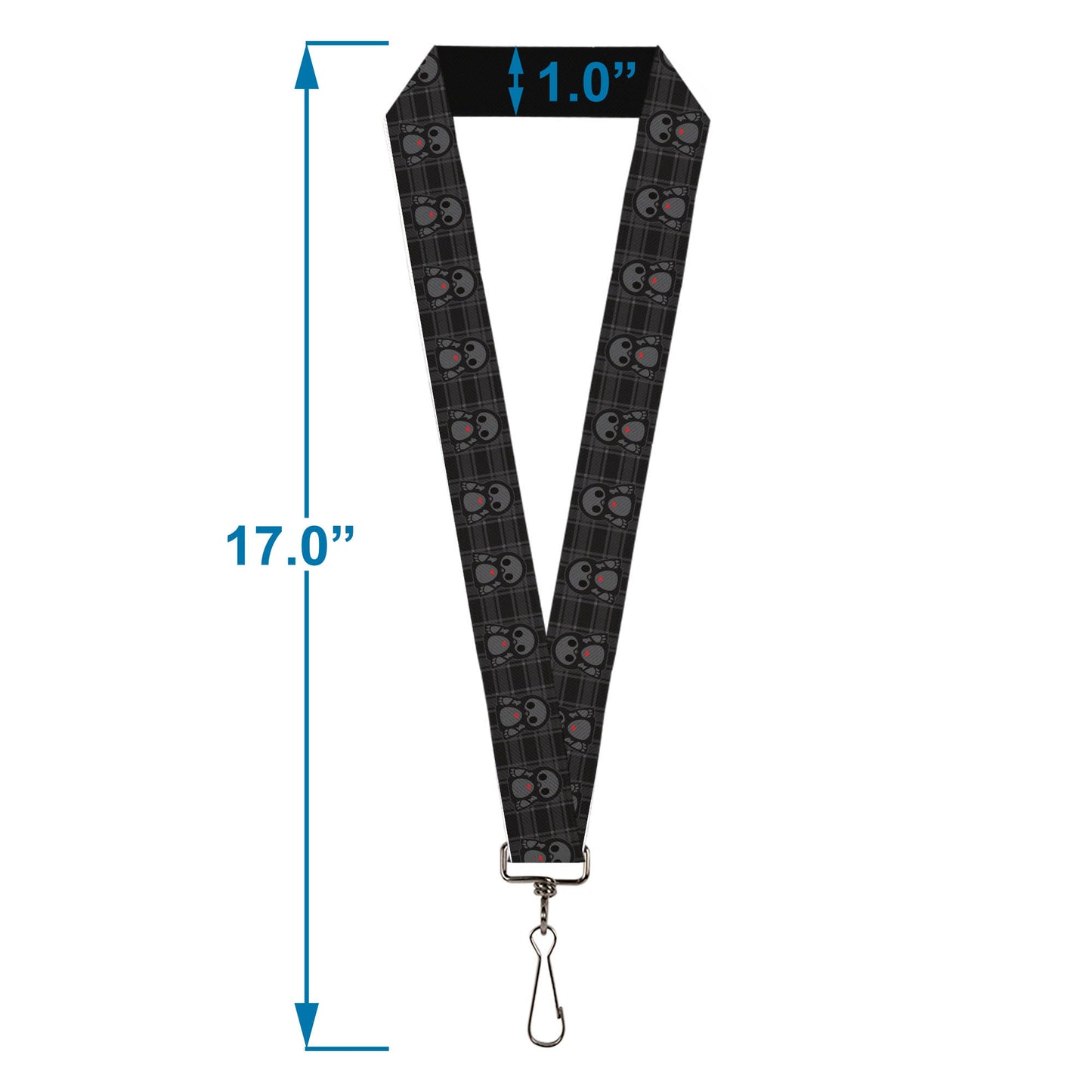 Lanyard - 1.0" - Skelanimals Pen the Penguin Pose Plaid Grays/Black