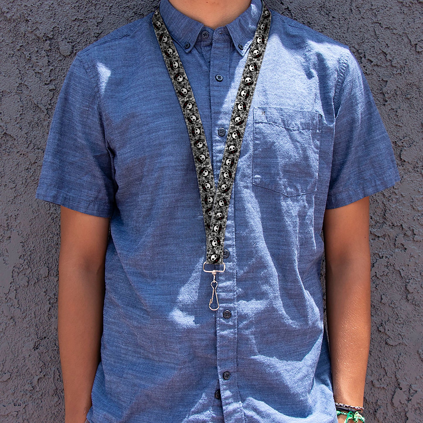 Lanyard - 1.0" - Skelanimals Diego the Bat Pose Lace Print White/Black