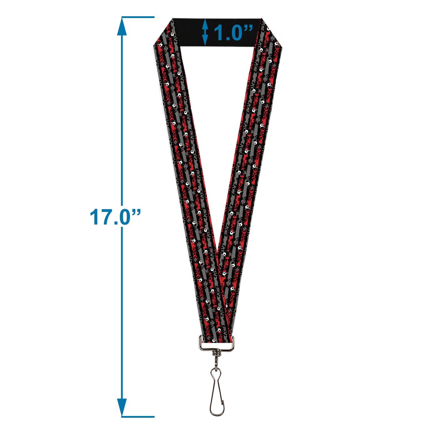 Lanyard - 1.0" - Skelanimals Bonita the Unicorn Poses Stripe Black/Red/Gray