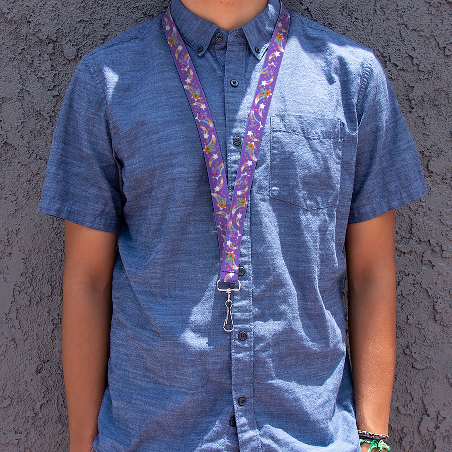 Lanyard - 1.0" - Furby Orange and Purple Jumping Rainbow Slide Black/Multi Color