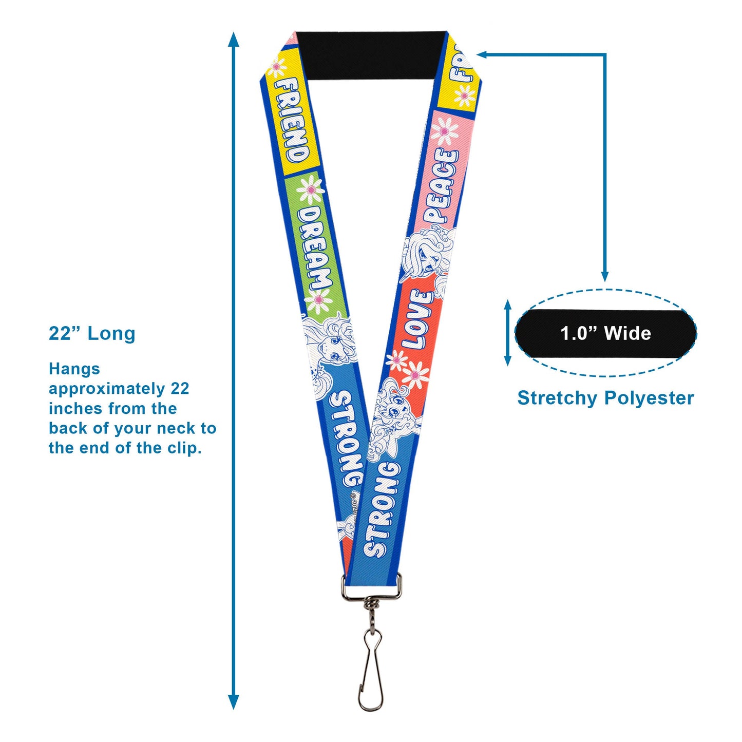 Lanyard - 1.0" - MY LITTLE PONY Three Ponies Trait Text Blocks Blue/Multi Color