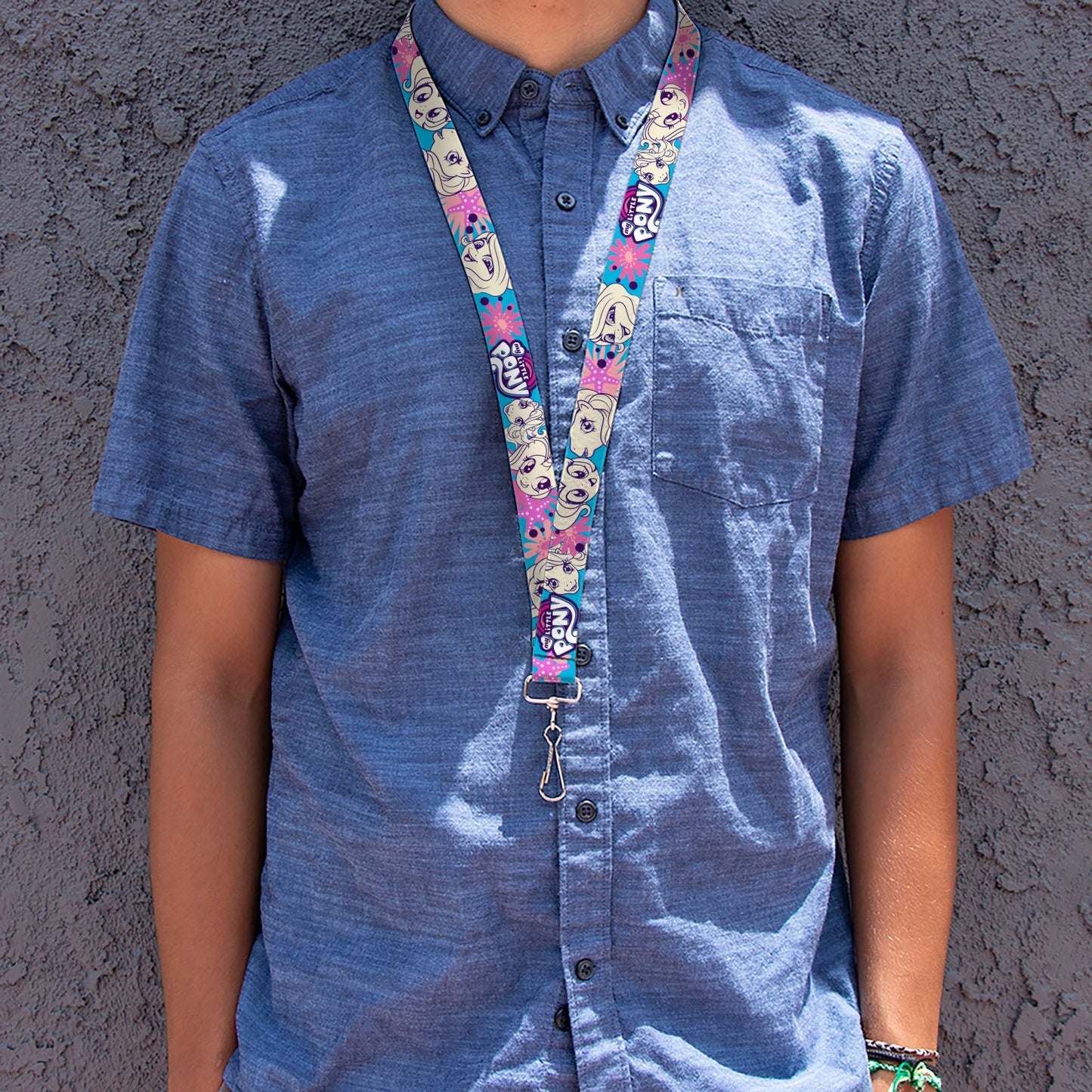 Lanyard - 1.0" - MY LITTLE PONY Pony Faces Flowers and Title Logo Blue/Pinks/White