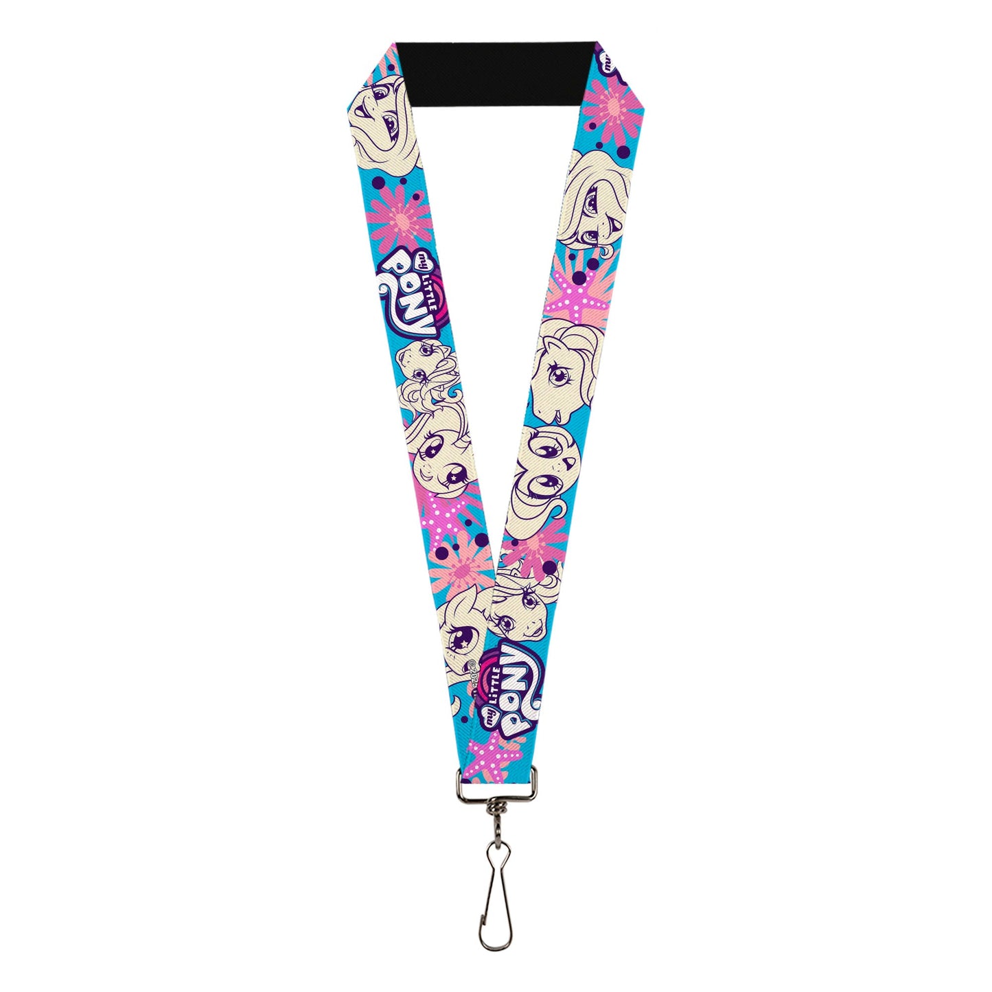 Lanyard - 1.0" - MY LITTLE PONY Pony Faces Flowers and Title Logo Blue/Pinks/White