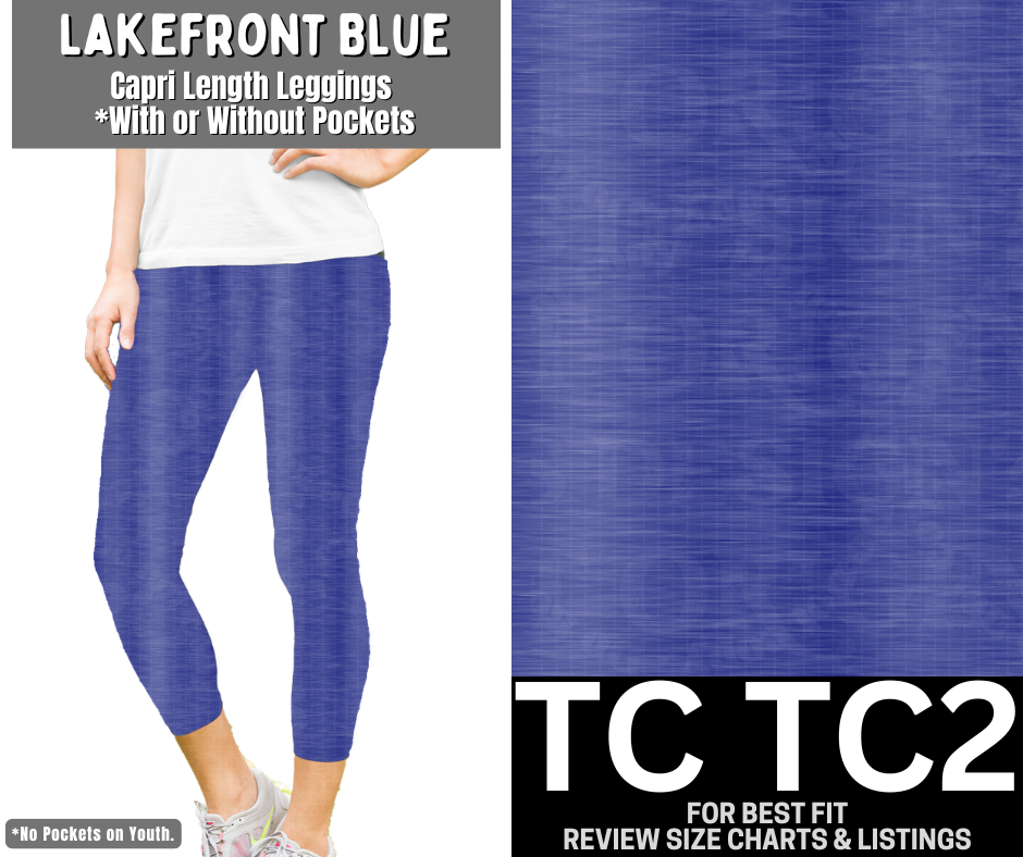Lakefront Blue Capri Length Leggings w/ Pockets