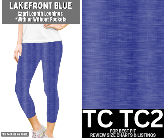 Lakefront Blue Capri Length Leggings w/ Pockets
