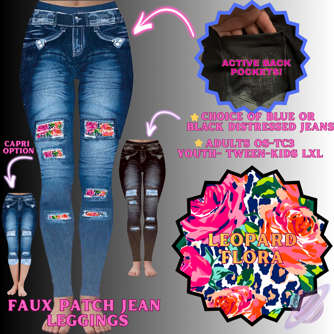 LEOPARD FLORA-FAUX JEAN LEGGING-PREORDER CLOSING 12/2 , ETA MID FEB.