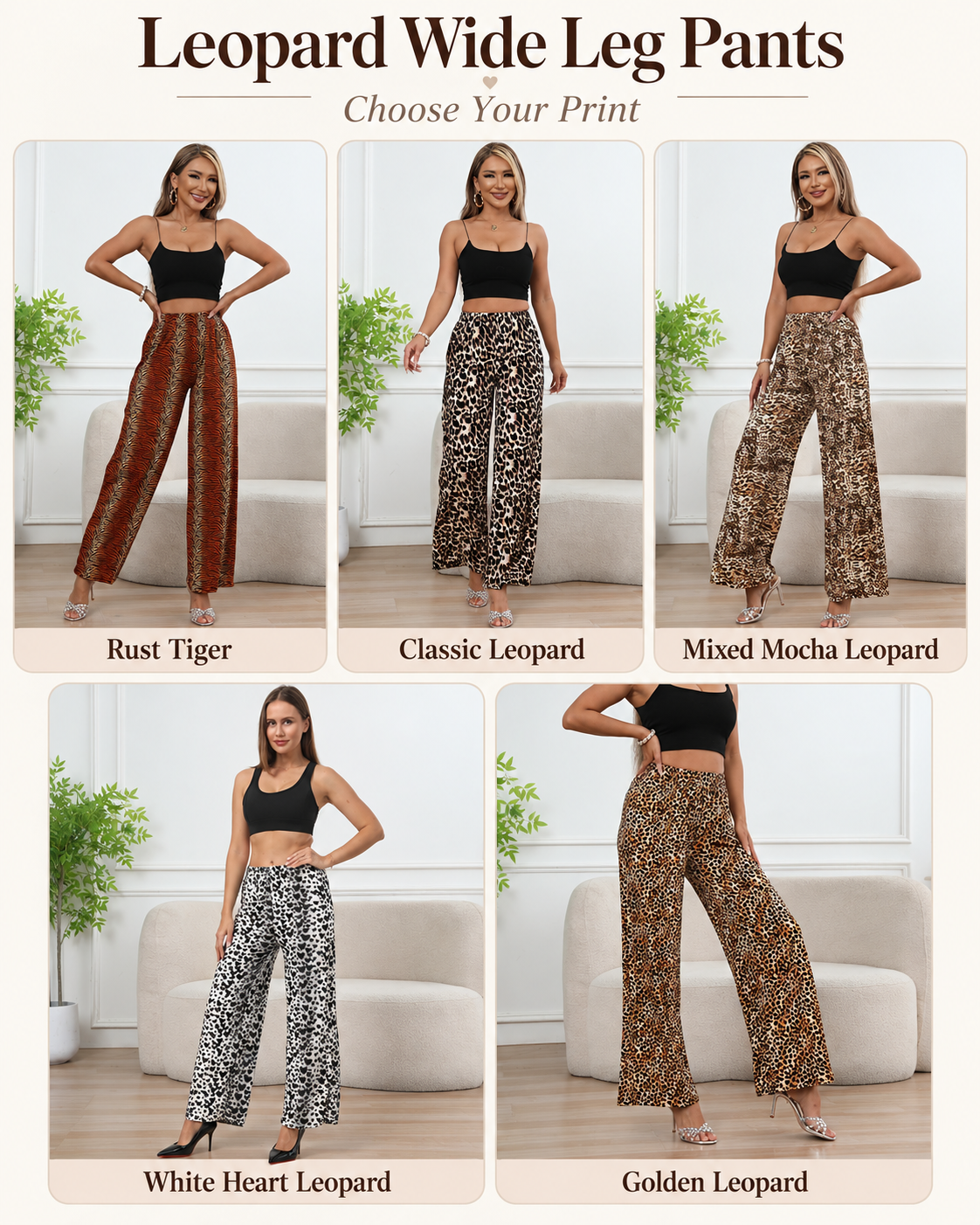 Leopard Print Wide Leg Pants – High-Waisted Stretch