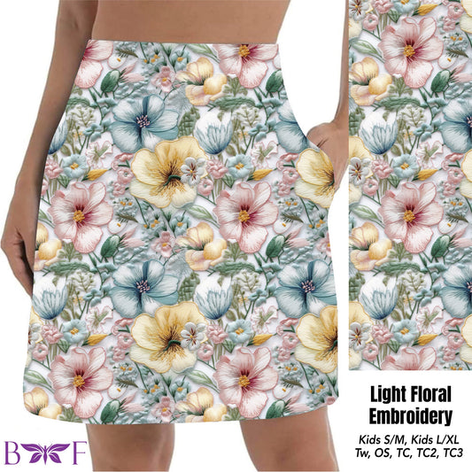 Light Floral Embroidery Capris and Skorts with pockets