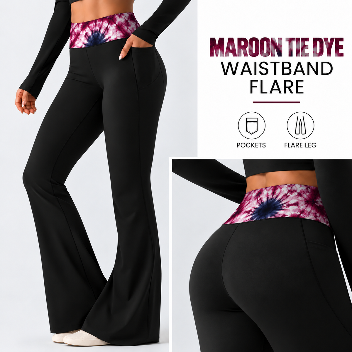 MAROON TIE DYE-PATTERN WAIST FLARE-PREORDER CLOSING 10/7 , ETA LATE DEC.