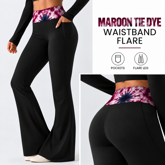 MAROON TIE DYE-PATTERN WAIST FLARE-PREORDER CLOSING 10/7 , ETA LATE DEC.
