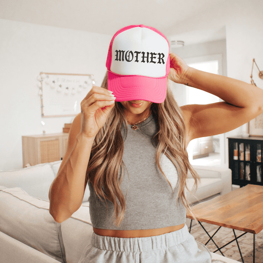 Mother Blackletter Embroidered Trucker Cap Pink