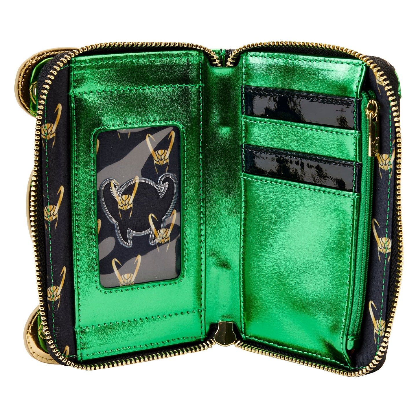 LOUNGEFLY Marvel Metallic Loki Zip Around Wallet