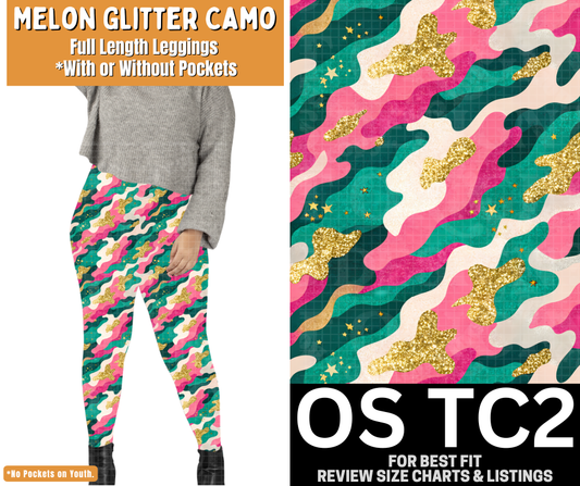 Melon Glitter Camo Full Length Leggings w/ Pockets