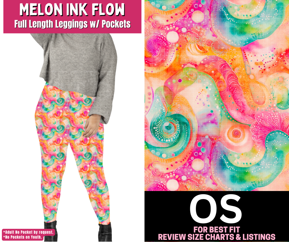 Melon Ink Flow Full Length Leggings w/ Pockets