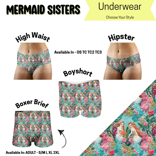 Preorder! Closes 5/14. ETA August. Mermaid Sisters Hipster, High Waist, & Boyshort Underwear & Boxer Briefs