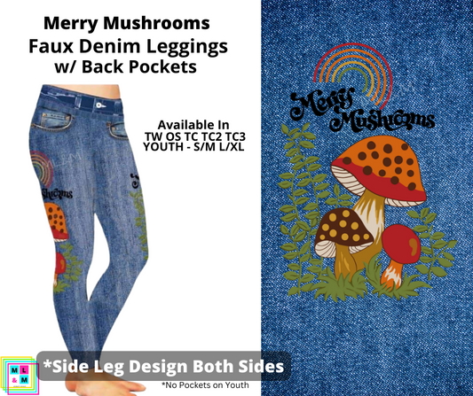 Merry Shrooms Full Length Faux Denim w/ Side Leg Designs