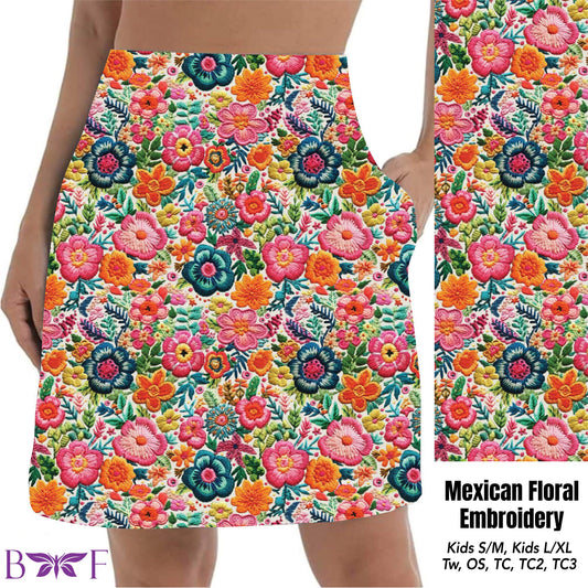 Mexican Floral Embroidery shorts and Skorts with pockets