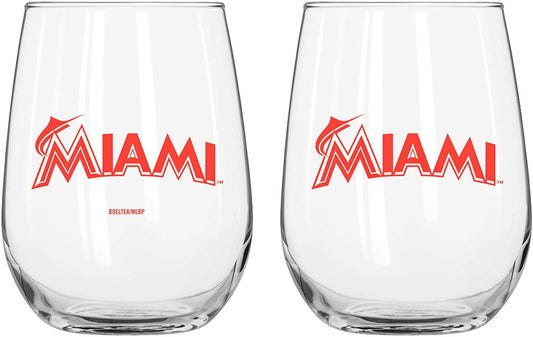 Miami Marlins Curved Wine Glass 16 Oz. 2 Pack
