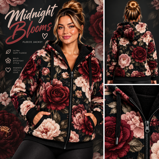 Midnight Blooms-FLEECE LINED HOODED JACKET-PREORDER CLOSING 11/9, ETA LATE JAN.