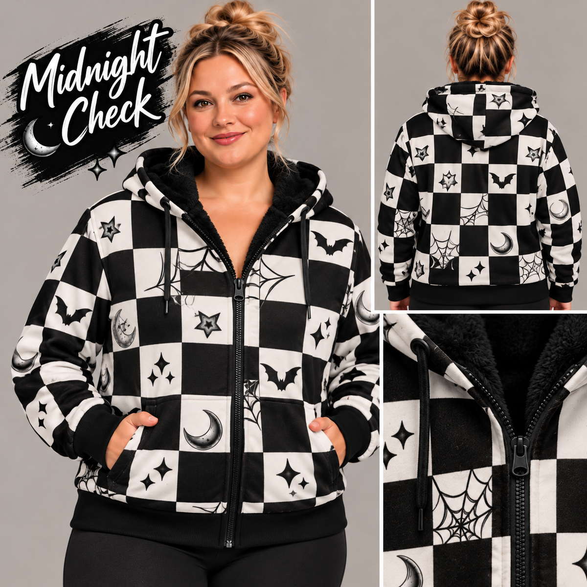 Midnight Check-FLEECE LINED HOODED JACKET-PREORDER CLOSING 11/9, ETA LATE JAN.