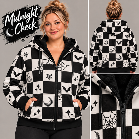 Midnight Check-FLEECE LINED HOODED JACKET-PREORDER CLOSING 11/9, ETA LATE JAN.