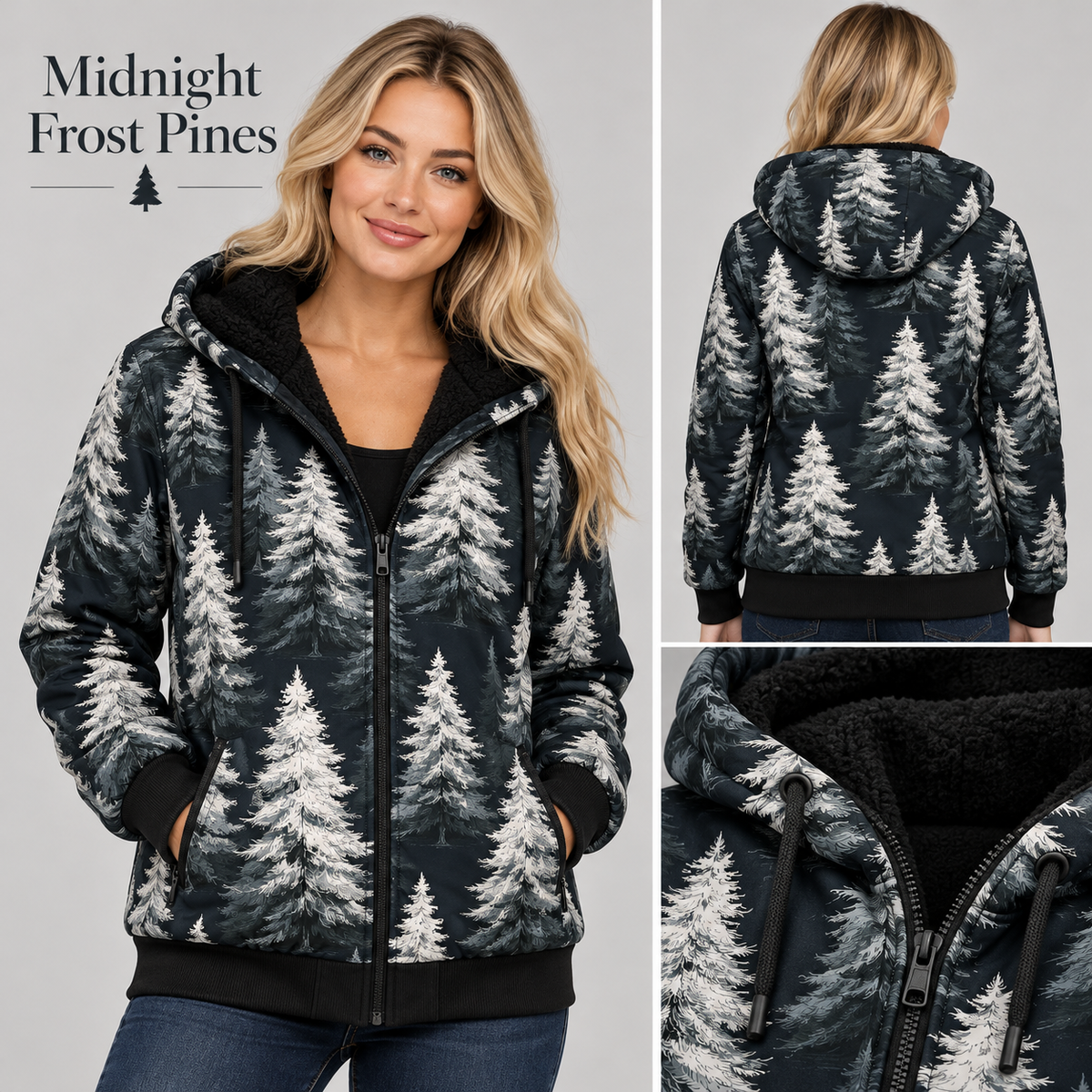 Midnight Frost Pines-FLEECE LINED HOODED JACKET-PREORDER CLOSING 11/9, ETA LATE JAN.
