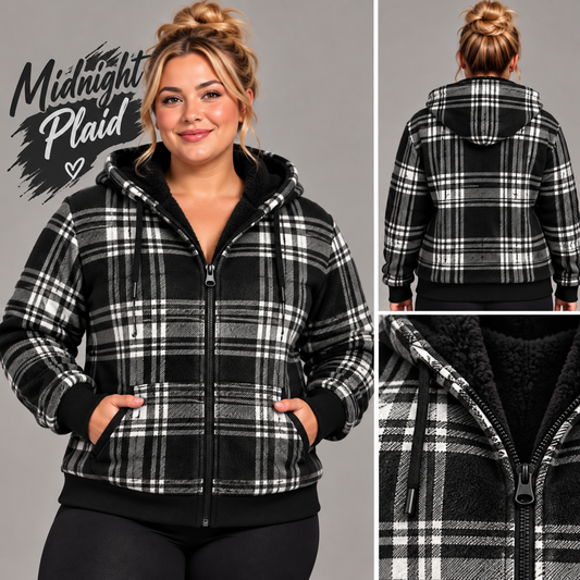 Midnight Plaid-FLEECE LINED HOODED JACKET-PREORDER CLOSING 11/9, ETA LATE JAN.
