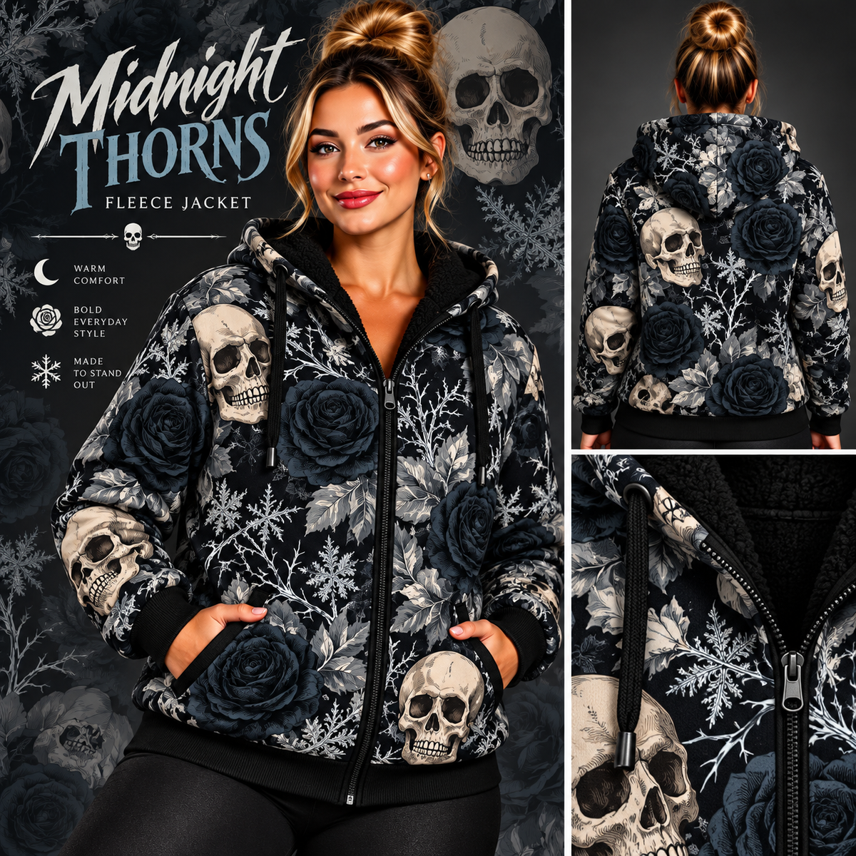 Midnight Thorns-FLEECE LINED HOODED JACKET-PREORDER CLOSING 11/9, ETA LATE JAN.