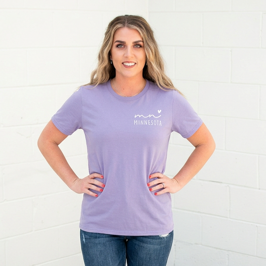 Minnesota Mini Heart Script Adult Graphic Tee
